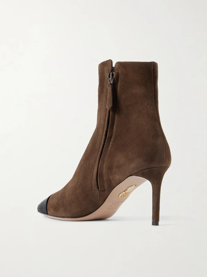 Aquazzura - Milanese Leather-trimmed Suede Ankle Boots - Brown - Image 3