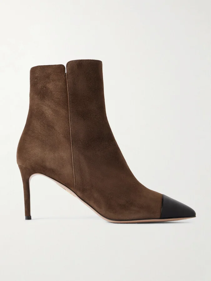 Aquazzura - Milanese Leather-trimmed Suede Ankle Boots - Brown