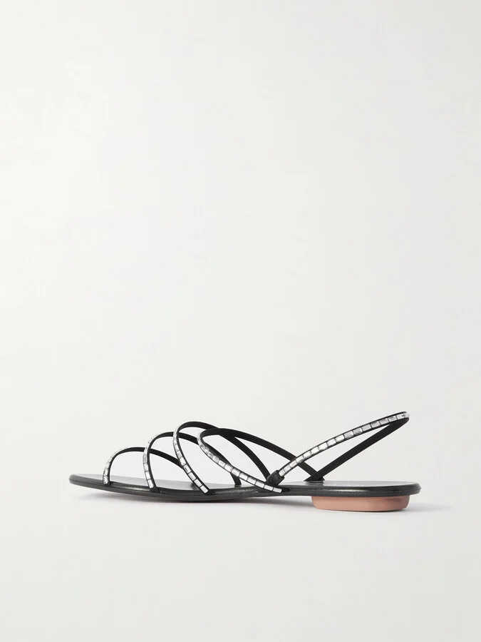 Aquazzura - Mistica Crystal-embellished Grosgrain Slingback Sandals - Black - Image 3