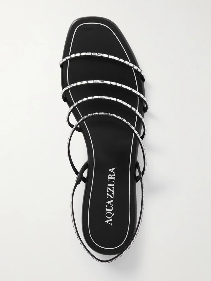 Aquazzura - Mistica Crystal-embellished Grosgrain Slingback Sandals - Black - Image 5