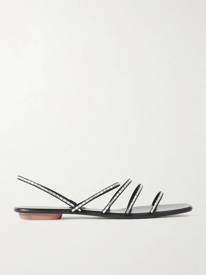 Aquazzura - Mistica Crystal-embellished Grosgrain Slingback Sandals - Black