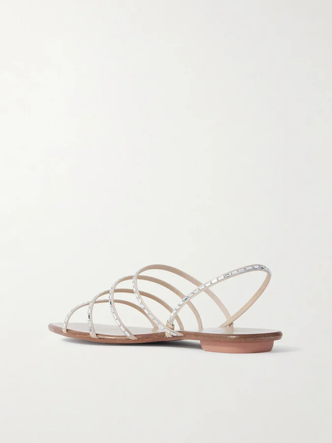 Aquazzura - Mistica Crystal-embellished Grosgrain Slingback Sandals - Neutrals - Image 3
