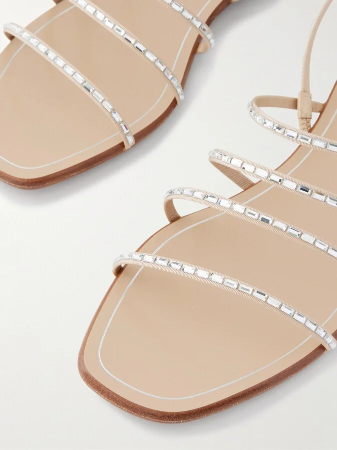 Aquazzura - Mistica Crystal-embellished Grosgrain Slingback Sandals - Neutrals - Image 4