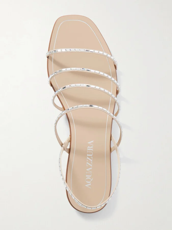 Aquazzura - Mistica Crystal-embellished Grosgrain Slingback Sandals - Neutrals - Image 5