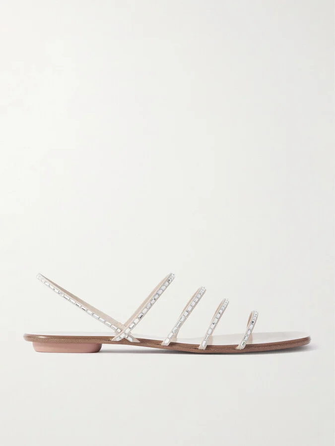 Aquazzura - Mistica Crystal-embellished Grosgrain Slingback Sandals - Neutrals