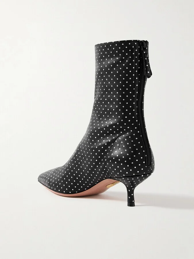 Aquazzura - Montmartre 50 Metallic Polka-dot Leather Ankle Boots - Black - Image 3