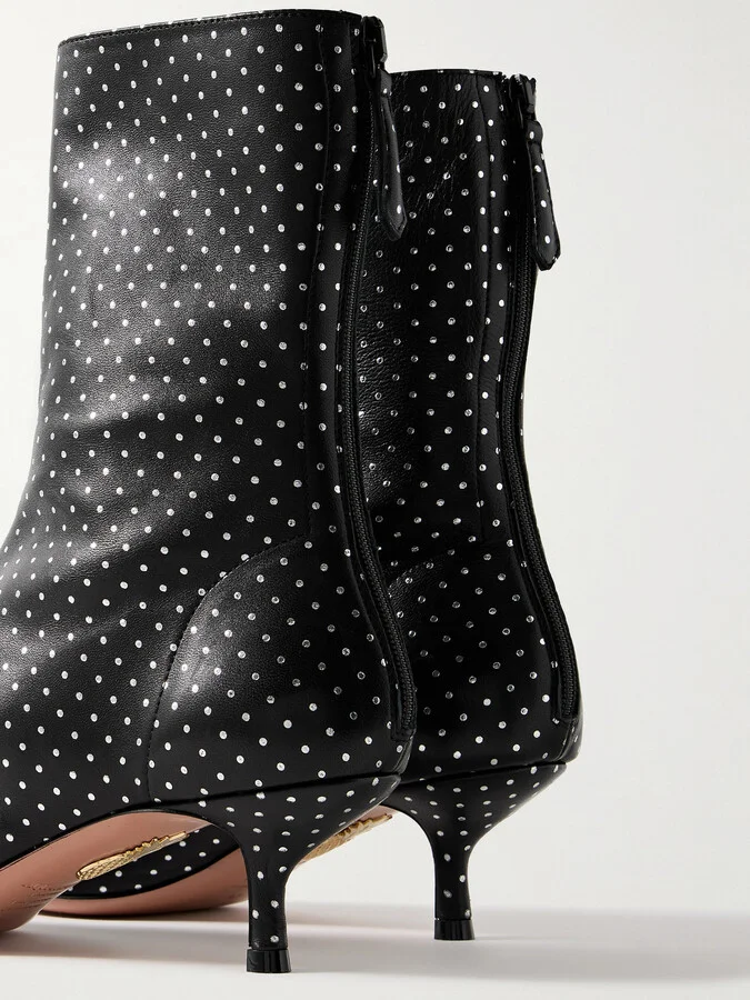 Aquazzura - Montmartre 50 Metallic Polka-dot Leather Ankle Boots - Black - Image 4