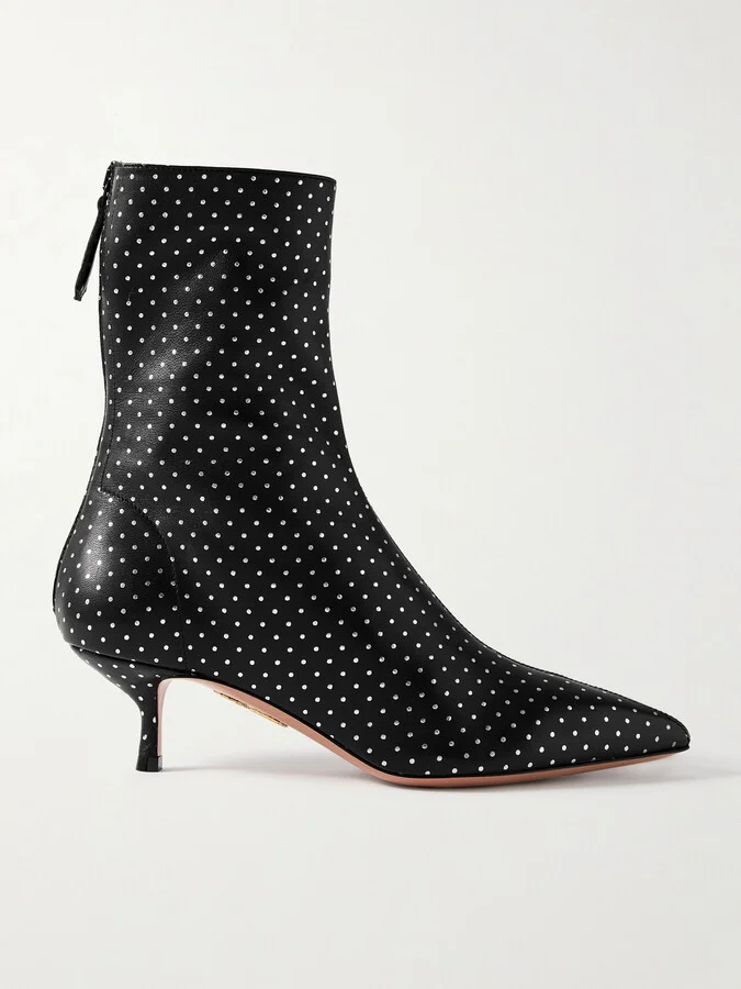 Aquazzura - Montmartre 50 Metallic Polka-dot Leather Ankle Boots - Black