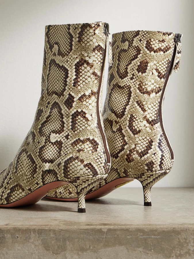 Aquazzura - Montmartre 50 Snake-effect Leather Ankle Boots - Animal print - Image 3