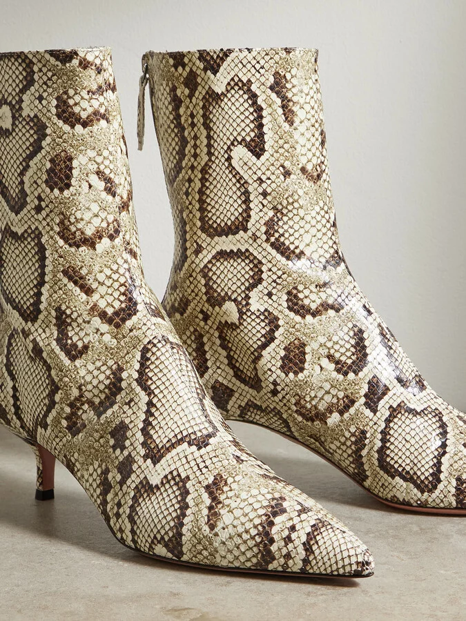 Aquazzura - Montmartre 50 Snake-effect Leather Ankle Boots - Animal print - Image 4