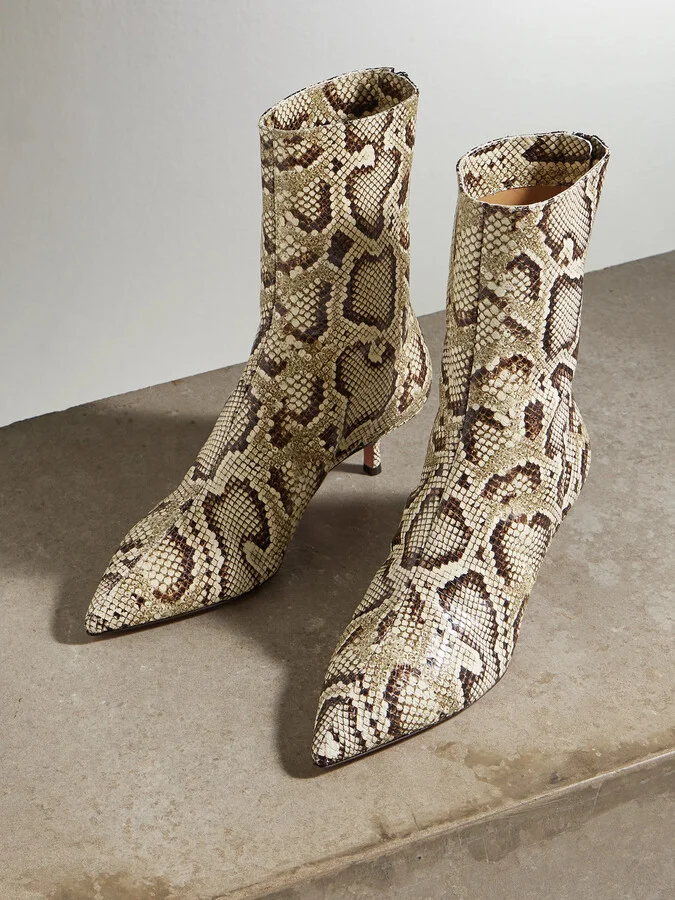 Aquazzura - Montmartre 50 Snake-effect Leather Ankle Boots - Animal print - Image 5