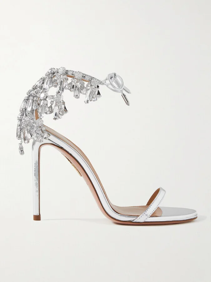 Aquazzura - Moonwalk 105 Crystal-embellished Metallic Leather Sandals - Silver