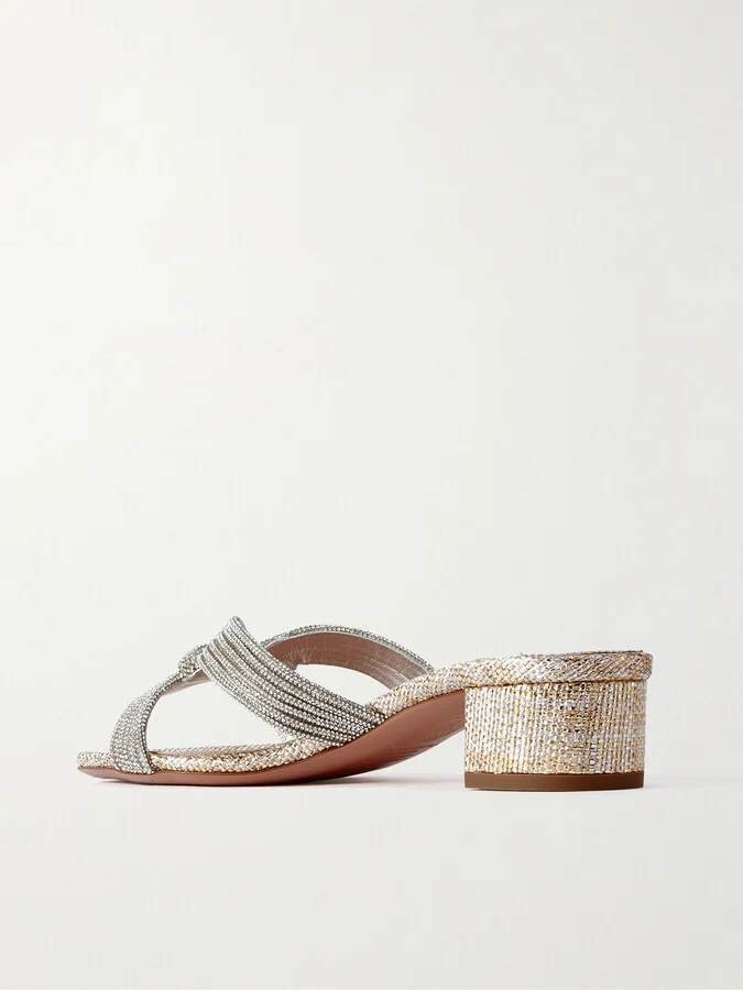 Aquazzura - Muse 35 Crystal-embellished Metallic Leather Mules - Gold - Image 3
