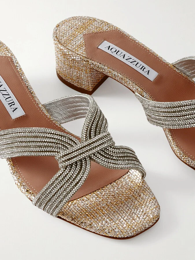 Aquazzura - Muse 35 Crystal-embellished Metallic Leather Mules - Gold - Image 4