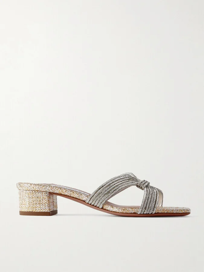 Aquazzura - Muse 35 Crystal-embellished Metallic Leather Mules - Gold