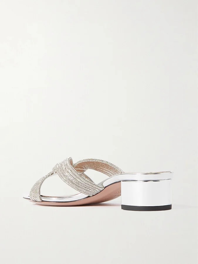 Aquazzura - Muse 35 Crystal-embellished Metallic Leather Mules - Silver - Image 3