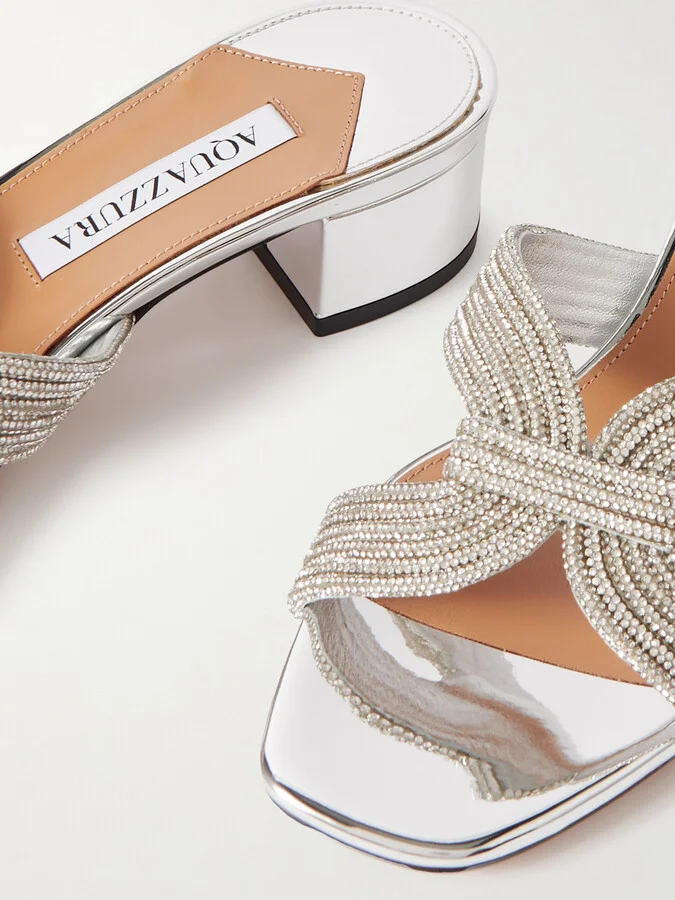 Aquazzura - Muse 35 Crystal-embellished Metallic Leather Mules - Silver - Image 4