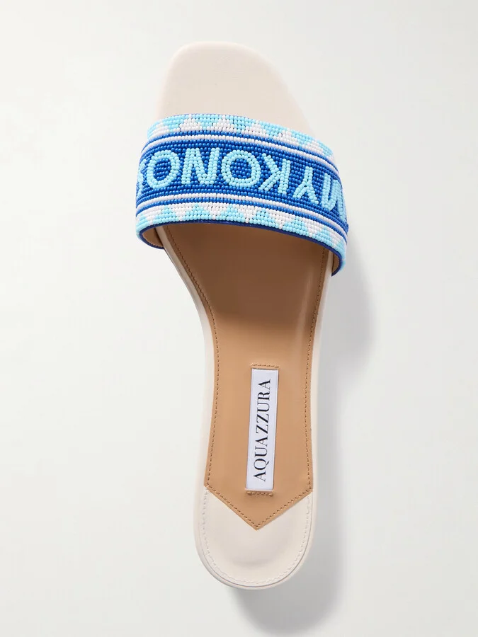 Aquazzura - Mykonos Beaded Leather Slides - White - Image 5