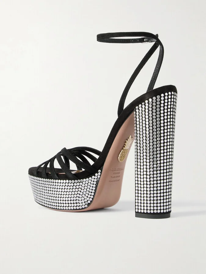 Aquazzura - Night Fever 140 Suede Platform Sandals - Black - Image 3