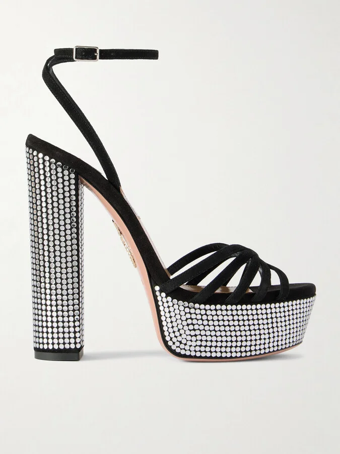 Aquazzura - Night Fever 140 Suede Platform Sandals - Black