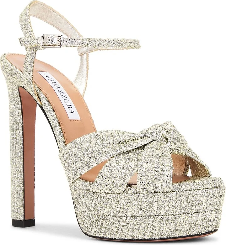 Aquazzura Nina 130 Plateau Sandal in Metallic Silver - Image 2