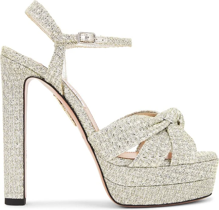 Aquazzura Nina 130 Plateau Sandal in Metallic Silver
