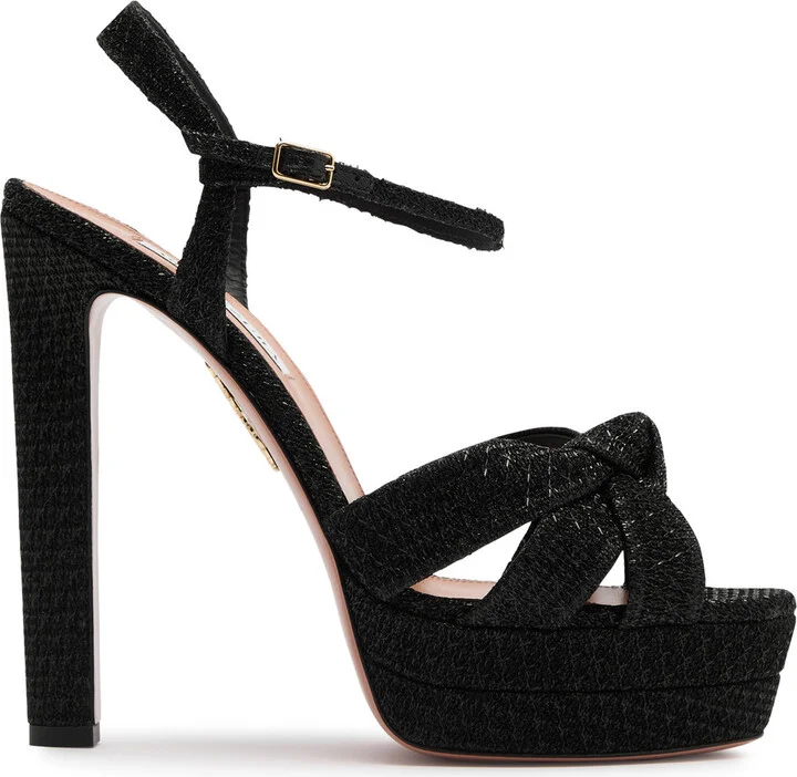 Aquazzura Nina 85 Metallic Woven Platform Sandals