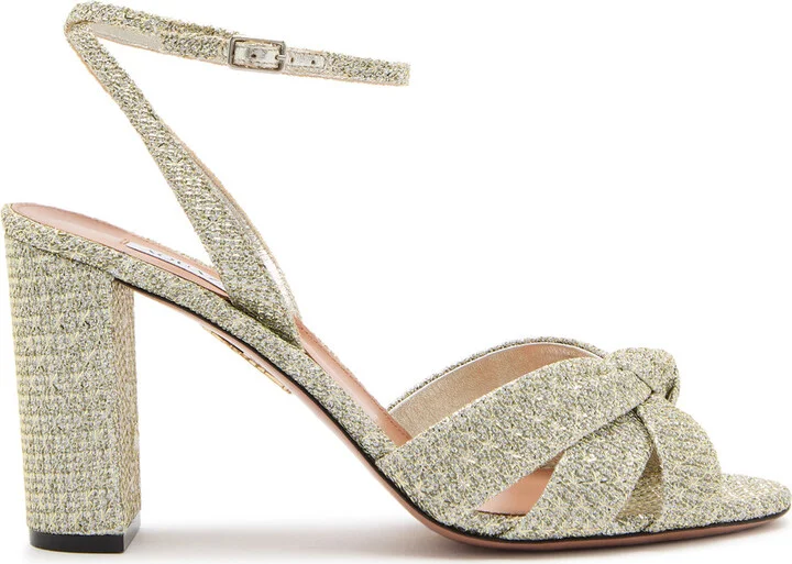 Aquazzura Nina 85 Metallic-woven Sandals