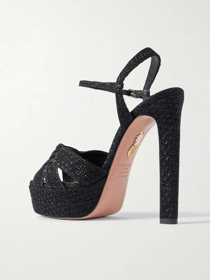 Aquazzura - Nina Plateau 130 Knotted Metallic Woven Platform Sandals - Black - Image 3