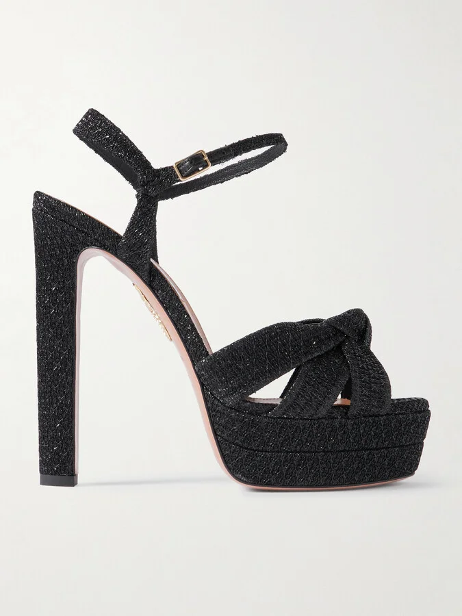 Aquazzura - Nina Plateau 130 Knotted Metallic Woven Platform Sandals - Black