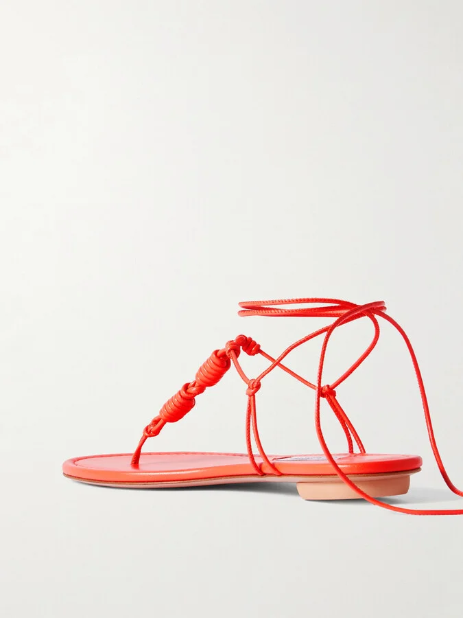 Aquazzura - Oaxaca Knotted Leather Sandals - Red - Image 3