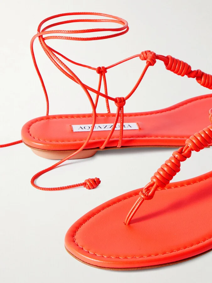 Aquazzura - Oaxaca Knotted Leather Sandals - Red - Image 4