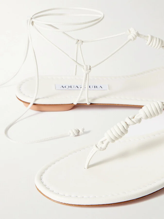Aquazzura - Oaxaca Knotted Leather Sandals - White - Image 4