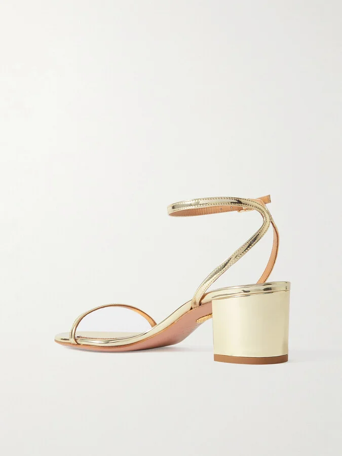 Aquazzura - Olie 50 Metallic Faux Leather Sandals - Gold - Image 3