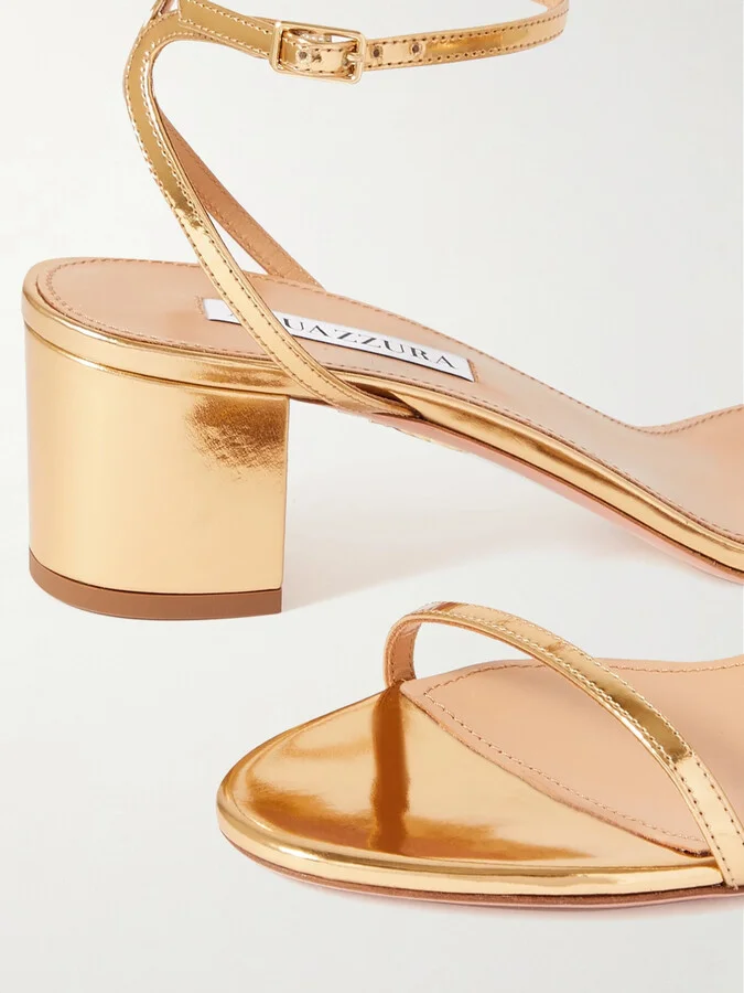 Aquazzura - Olie 50 Metallic Leather Sandals - Gold - Image 4