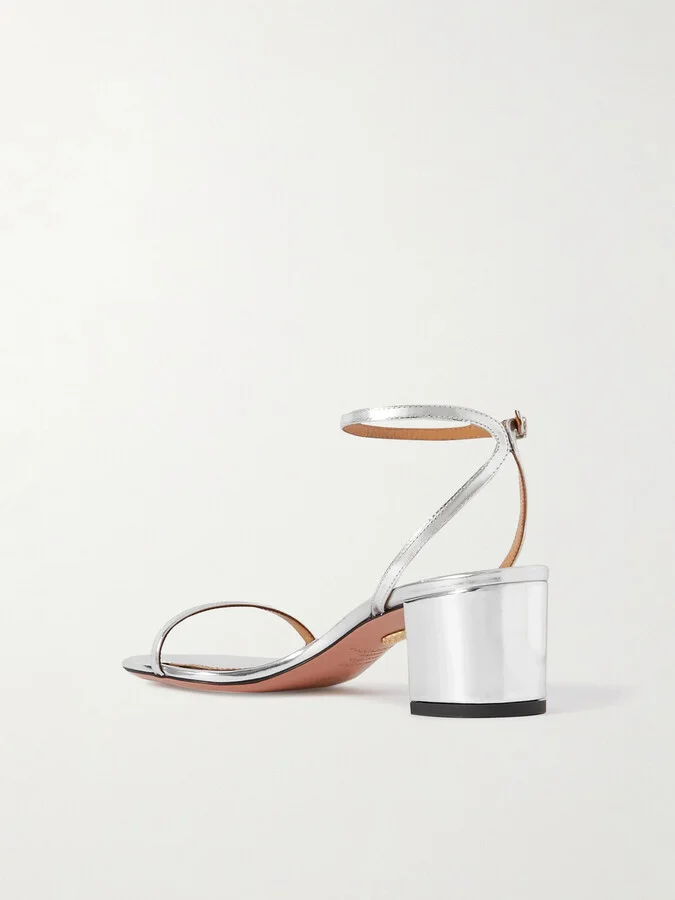 Aquazzura - Olie 50 Metallic Leather Sandals - Silver - Image 3