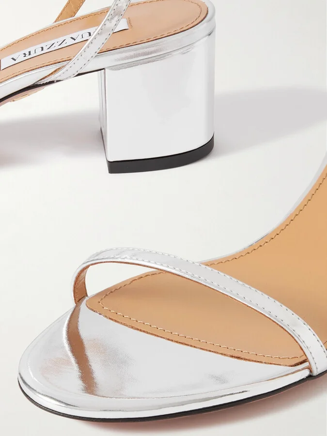 Aquazzura - Olie 50 Metallic Leather Sandals - Silver - Image 4