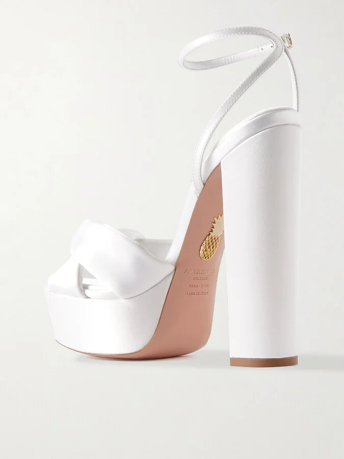 Aquazzura - Olie Plateau 140 Knotted Satin Platform Sandals - White - Image 3