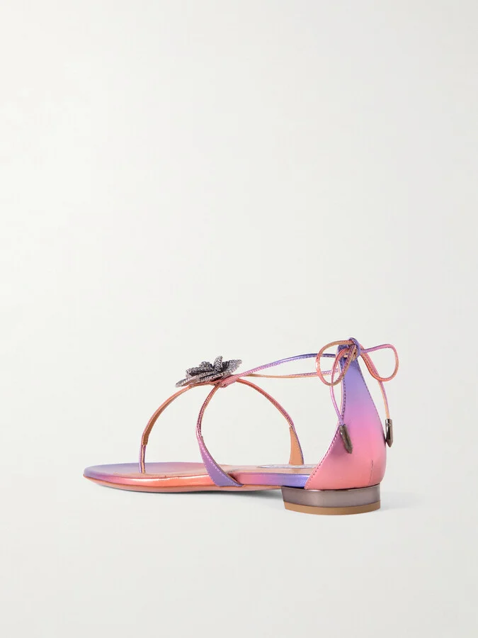 Aquazzura - Orchid Crystal-embellished Metallic Leather Sandals - Multi - Image 3