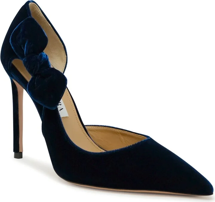 Aquazzura Paris Blue Velvet Bow Tie Pump 105 - Image 2