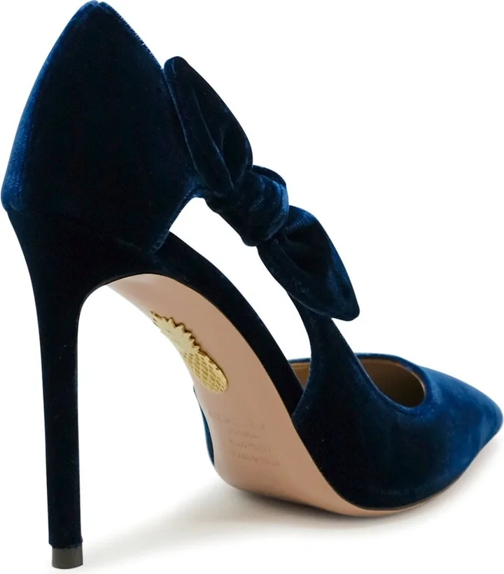 Aquazzura Paris Blue Velvet Bow Tie Pump 105 - Image 3