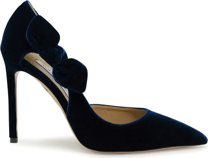 Aquazzura Paris Blue Velvet Bow Tie Pump 105