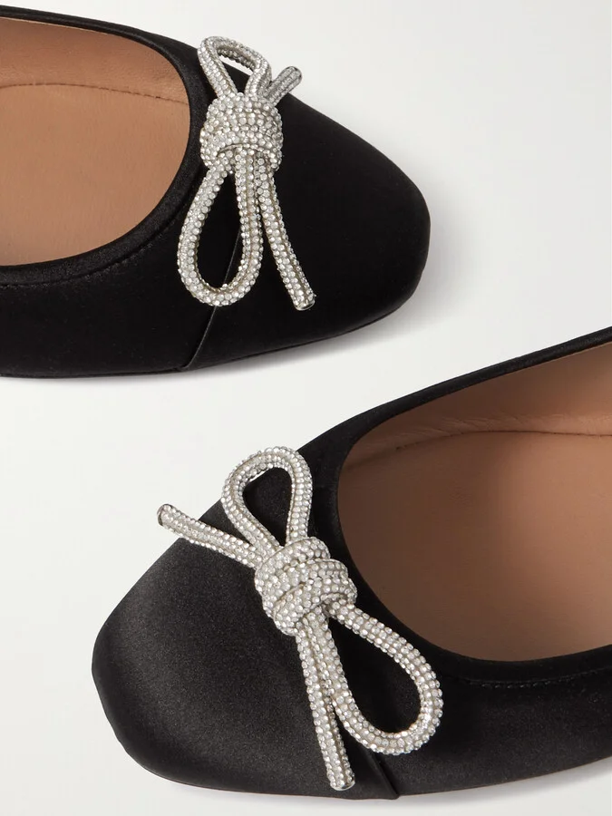Aquazzura - Parisina Crystal-embellished Satin Ballet Flats - Black - Image 4