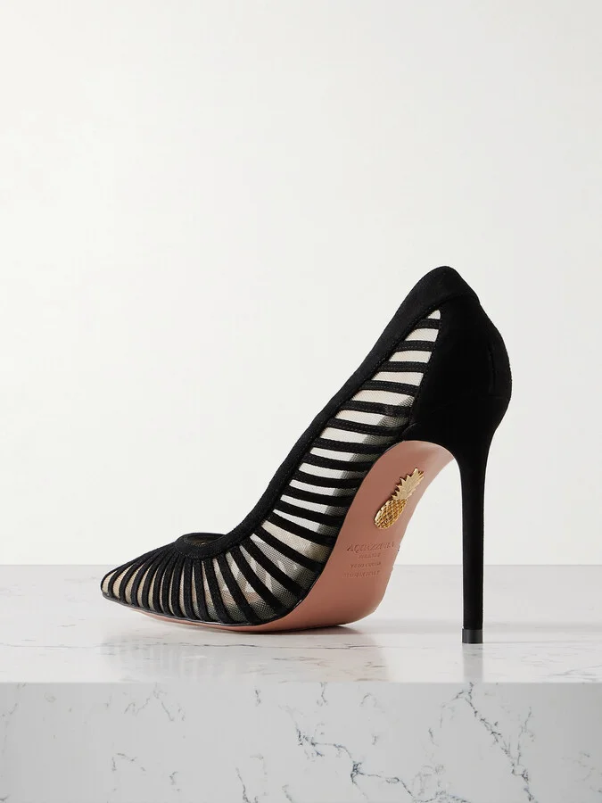 Aquazzura - Passions 105 Tulle And Suede Pumps - Black - Image 3