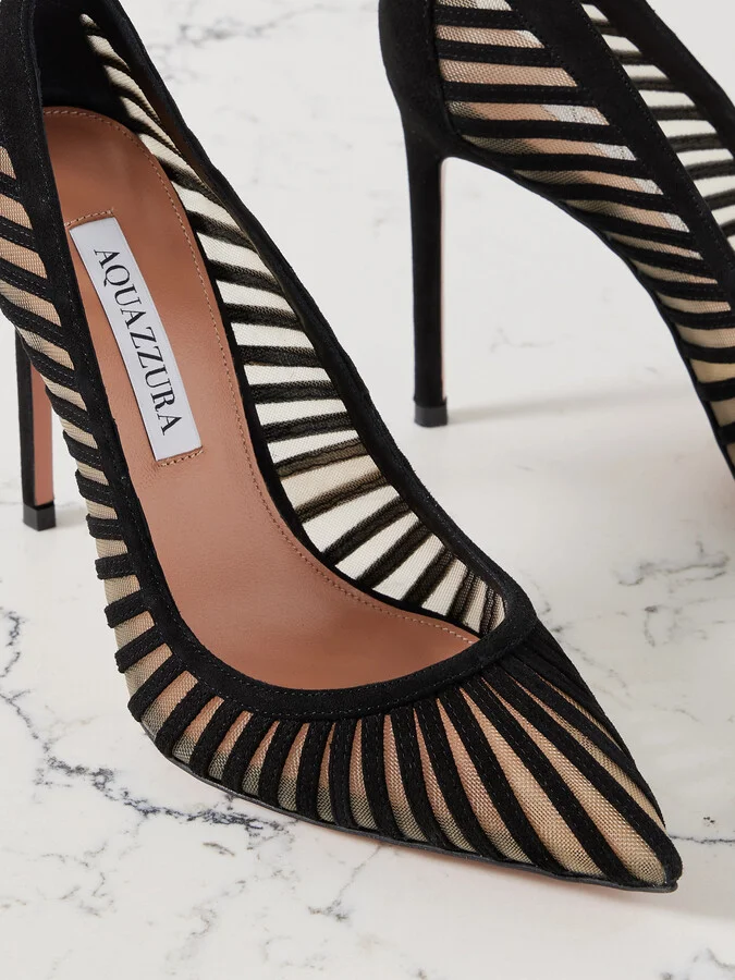 Aquazzura - Passions 105 Tulle And Suede Pumps - Black - Image 4