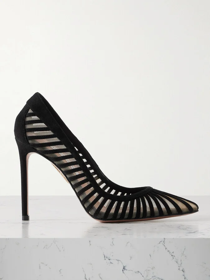 Aquazzura - Passions 105 Tulle And Suede Pumps - Black