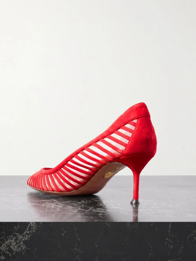 Aquazzura - Passions 65 Suede And Mesh Pumps - Red - Image 3