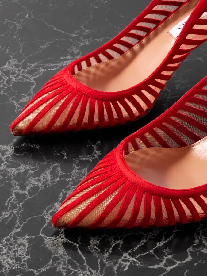 Aquazzura - Passions 65 Suede And Mesh Pumps - Red - Image 4