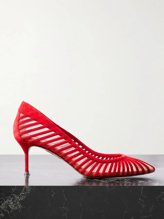 Aquazzura - Passions 65 Suede And Mesh Pumps - Red