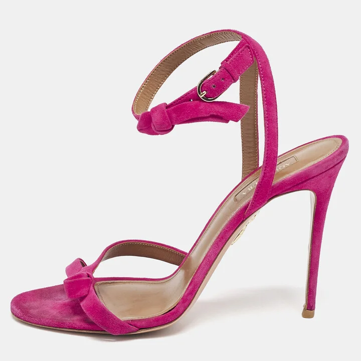 Aquazzura Pink Suede Disco Ankle Strap Sandals Size 40.5